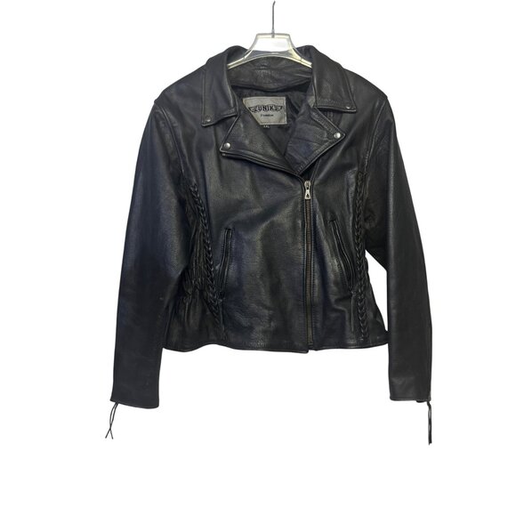 Unik Premium Black Leather Motorcycle Jacket XXL Braided Accents Zipper Pockets - Picture 1 of 9
